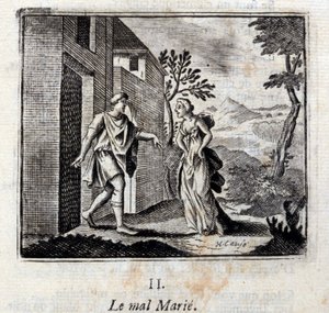 Zło się żeni. Bajki Jean de La Fontaine (1621-95). Ilustracja François Chauveau (1613-1676). Wydanie z 1728 r. autorstwa Francois Chauveau