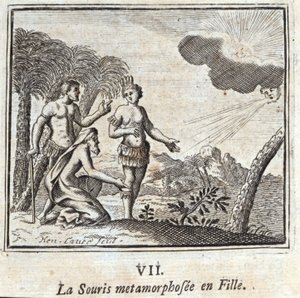 La Souris przemienił się w dziewczynę. Bajki Jeana de La Fontaine (1621-95). Ilustracja François Chauveau (1613-1676). Wydanie z 1728 r. autorstwa Francois Chauveau