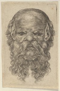 Maska łysego mężczyzny ze spiczastymi uszami i długą, rozchyloną brodą, z Divers Masques, ca. 1635-45. autorstwa Francois Chauveau