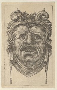 Maska Satyra z zakręconymi rogami, ulistnionymi brwiami i chusteczką wiszącą pod brodą, ca. 1635-45. autorstwa Francois Chauveau
