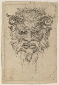 Maska Satyra z zakręconymi rogami patrzącymi w dół, z Divers Masques, ca. 1635-45. autorstwa Francois Chauveau