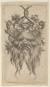 Maska Satyra z haczykowatymi rogami i bluszczowym wieńcem, z Divers Masques, ca. 1635-45. autorstwa Francois Chauveau