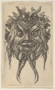 Maska Satyra z rogami i skręconą brodą w bluszczowym wieńcu, z Divers Masque..., ca. 1635-45. autorstwa Francois Chauveau