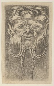 Maska Satyra z nakładającymi się rogami i czterema splecionymi pasmami brody, od Divers Ma..., ca. 1635-45. autorstwa Francois Chauveau
