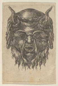 Maska Satyra z wieńcem laurowym owiniętym rogami, z Divers Masques, ca. 1635-45. autorstwa Francois Chauveau