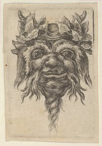 Maska Satyra z brodą w kształcie spirali i bluszczem zgrupowanym wokół każdego rogu, od Divers..., ca. 1635-45. autorstwa Francois Chauveau