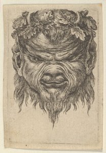 Maska Satyra z wciętym pyskiem i wieńcem z liści dębu, z Divers Masques, ca. 1635-45. autorstwa Francois Chauveau
