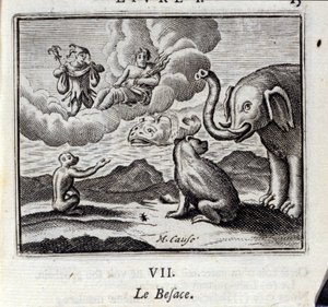 Torba. Bajki Jean de La Fontaine (1621-95). Ilustracja François Chauveau (1613-1676). Wydanie z 1728 r. autorstwa Francois Chauveau