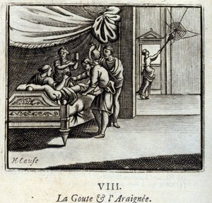 Dna i Pająk. Bajki Jean de La Fontaine (1621-95). Ilustracja Francois Chauveau (1613-1676). Wydanie z 1728 r. autorstwa Francois Chauveau