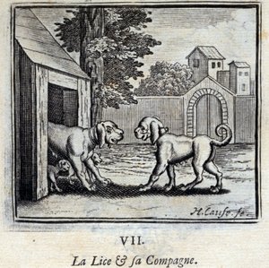 Wszy i jej towarzysz. Bajki Jean de La Fontaine (1621-95). Ilustracja Francois Chauveau (1613-1676). Wydanie z 1728 r. autorstwa Francois Chauveau
