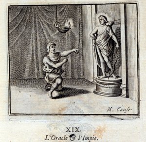 Wyrocznia i bezbożni. Bajki Jean de La Fontaine (1621-95). Ilustracja Francois Chauveau (1613-1676). Wydanie z 1728 r. autorstwa Francois Chauveau