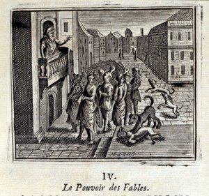 Moc bajek. Bajki Jean de La Fontaine (1621-95). Ilustracja Francois Chauveau (1613-1676). Wydanie z 1728 r. autorstwa Francois Chauveau