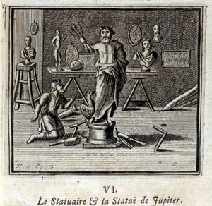 Posąg i posąg Jowisza. Bajki Jean de La Fontaine (1621-95). Ilustracja autorstwa François Chauveau (1613-1676). Wydanie z 1728 r. autorstwa Francois Chauveau