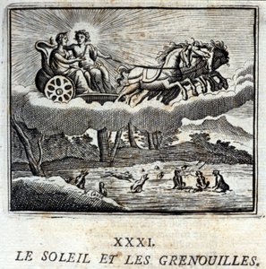 Słońce i żaby. Bajki Jean de La Fontaine (1621-95). Ilustracja François Chauveau (1613-1676). Wydanie z 1728 r. autorstwa Francois Chauveau