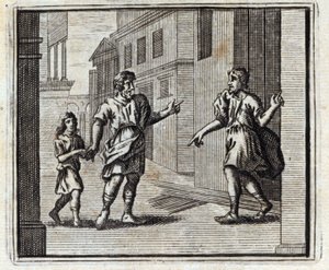 Depozytariusz jest niewierny. Bajki Jean de La Fontaine (1621-95). Ilustracja François Chauveau (1613-1676). Wydanie z 1728 r. autorstwa Francois Chauveau