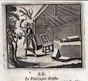 Filozofująca Kosa. Bajki Jean de La Fontaine (1621-95). Ilustracja François Chauveau (1613-1676). Wydanie z 1728 r. autorstwa Francois Chauveau