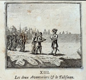 Dwóch poszukiwaczy przygód i talizman. Bajki Jean de La Fontaine (1621-95). Ilustracja François Chauveau (1613-1676). Wydanie z 1728 r. autorstwa Francois Chauveau