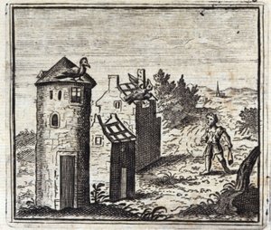 Dwa gołębie. Bajki Jean de La Fontaine (1621-95). Ilustracja Francois Chauveau (1613-1676). Wydanie z 1728 r. autorstwa Francois Chauveau