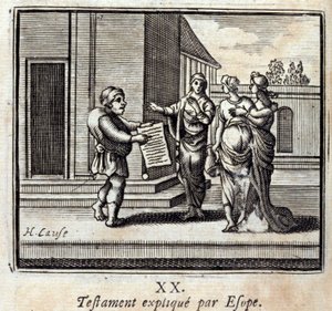 Will wyjaśniony przez Ezopa. Bajki Jean de La Fontaine (1621-95). Ilustracja Francois Chauveau (1613-1676). Wydanie z 1728 r. autorstwa Francois Chauveau