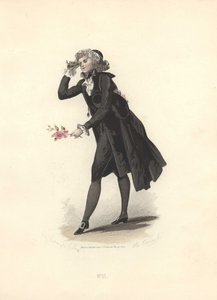 Dandy z lornetą, epoka Marii Antoniny.