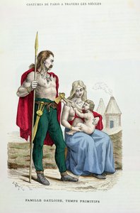 Rodzina galijska w starożytności, ilustracja z „Costumes de Paris a Travers les Siecles” H. Gourdona de Genouillac, sztych. A. Renard, 1879