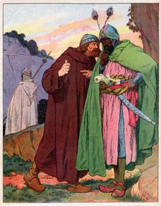 Ganelon przekazuje wrogowi słowa cesarza Karola Wielkiego (742-814) (Song de Roland) (Sprawa Francji) – ilustracja autorstwa Francois Ziera (1856-1924) zaczerpnięta z „”Nos-Gloriers-Nationales”” około 1920 r.