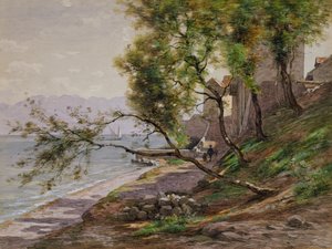 Na skraju Jeziora Genewskiego (akwarela na papierze) autorstwa Francois Furet