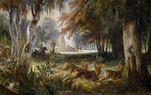Polowanie na księcia Wagram, Pogoń, akwarela Francois Gabriel Guillaume Lepaulle (1804-1886).