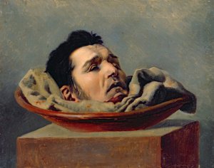 Zgilotynowana głowa ojcobójcy straconego w Puy w 1825 r. autorstwa Francois Gabriel de Becdelievre