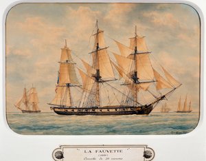 Korweta Fauvette, Francois Roux (1811-1882), akwarela, Francja