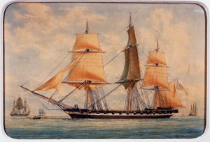Korweta La Favorita, akwarela Francois Roux (1811-1882), Francja