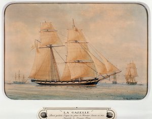 Szkuner La Gazelle, Francois Roux (1811-1882), akwarela, Francja