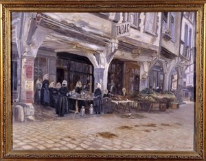 Targ pod werandami w Dinan - F. Gombeaux, koniec XIX wieku autorstwa Francois Gombeaux