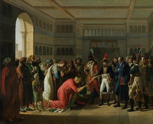 Generał Bonaparte wręcza miecz dowódcy wojskowemu Aleksandrii, lipiec 1798, 1808 autorstwa Francois Henri Mulard