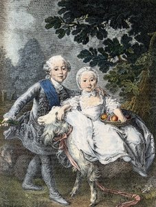 Dziecko hrabiego Artois (przyszły król Karol X) (1757-1836) i jego siostra Marie Clotilde Xavière (przyszła królowa Sardynii) (1759-1802) - reprezentowane w 1764 roku. Rycina XIX w. po obrazie François Hubert Drouais. autorstwa Francois-Hubert (manner of) Drouais