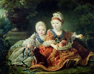 Ludwik de France (1754-93) książę de Berry i Louis de France (1755-1824) hrabia Prowansji, przyszli królowie Ludwik XVI i XVIII Francji, 1757