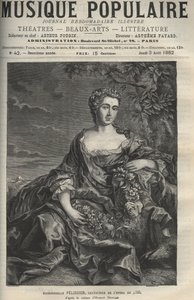 Portret Marii Pelissier (lub Pellissier) (1707-1749), francuskiej śpiewaczki operowej - rycina wg obrazu Huberta Drouais - rycina w tygodniku ilustrowanym „La musique populaire”” - 1882 autorstwa Francois Hubert Drouais
