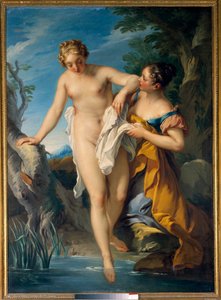Kąpiąca się i jej kolejny obraz Francois Le Moyne (1688-1737). 18 wiek. Ciemny. 1,63 x 1,17 m Wycieczki, Musee des Beaux Arts