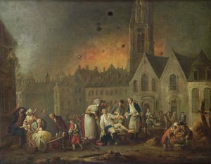 Grand Place w Lille podczas oblężenia 1792, 1794 autorstwa Francois Louis Joseph Watteau