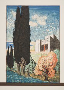 Świątynia z cyprysem, z Prometeusza w Łańcuchach Ajschylosa, wyd. 1941 (druk szablonowy) autorstwa Francois Louis Schmied