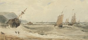 Port Boulogne (wc nad grafitem i kolor nadwozia na papierze) autorstwa Francois Louis Thomas Francia