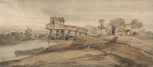 Młyn wodny nad mostem w Charenton, wg obrazu Thomasa Girtina (1775-1802) (wc nad grafitem na papierze) autorstwa Francois Louis Thomas Francia