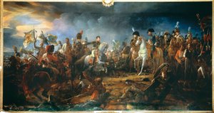 Bitwa pod Austerlitz 2.12.1805: Generał Rapp prezentuje flagi zabrane wrogowi Obraz Francois Gerarda (1770-1837) 1805 Słońce. 2,1x9,58m.
