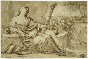 Magdalena na pustyni z dwoma puttami autorstwa Francois Perrier