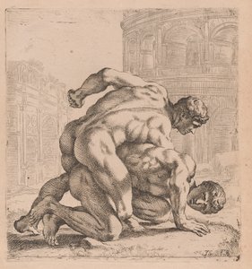 Medici Wrestlers, widok z boku, zwrócony w prawo [tablica 35] autorstwa Francois Perrier
