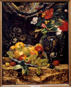 Kwiaty i owoce. Obraz Francois Vernay (1821-1896) autorstwa Francois Vernay