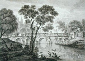 Projekt Ruinous Bridge do ogrodu w Syon House, opublikowany 1778 (rycina) autorstwa Francois Vivarez
