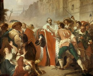 Straż Pieczęt Mathieu Mole (1584-1656) odporna na fabułę w dniu barykad podczas Frondy 27 sierpnia 1648 r. Rozwścieczony tłum domaga się uwolnienia Pierre