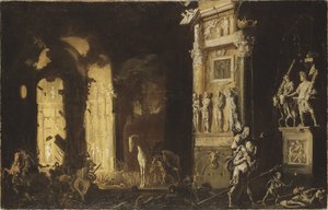 Ogień Troi z Eneaszem niosącym Anchise, autorstwa Nome, Francois de