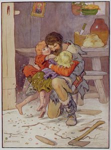 Powrót Jaś i Małgosia, ilustracja z „Pięknej księgi rymowanek, opowiadań i obrazów” Franka Adamsa, wyd. Blackie und Son autorstwa Frank Adams